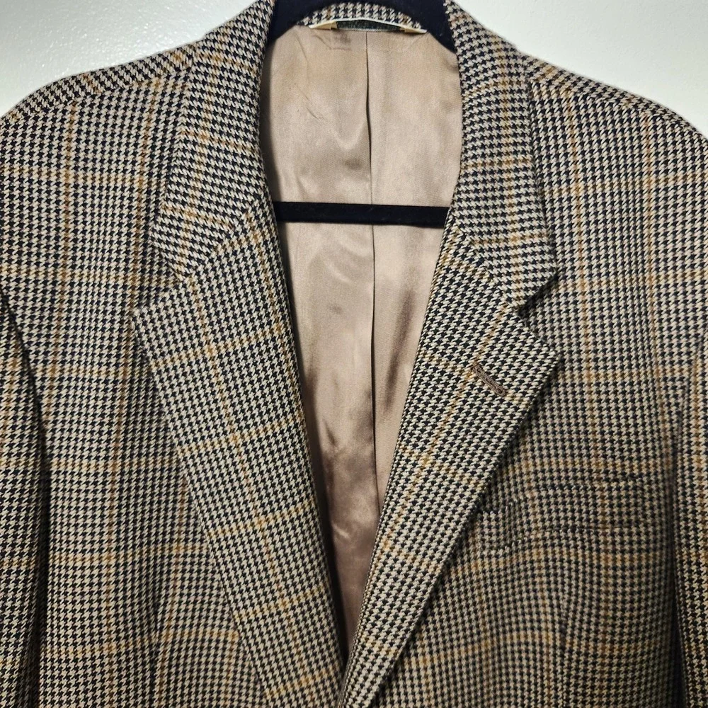 Vtg Evan-Picone McAlpins 100% Lambwool Worsted Sport Coat 44L‎ Brown Houndstooth